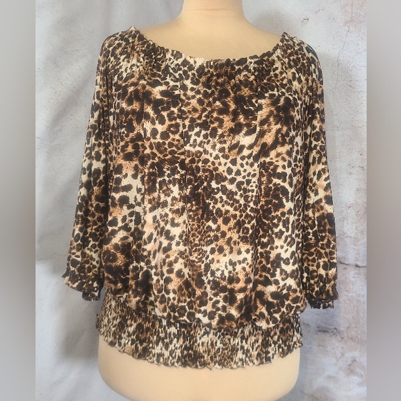Cato Tops - Leopard Print On or Off Shoulder Top Stretch Smocked Hem 18/20W 2X